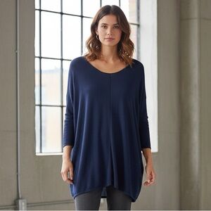 Filippa K Navy Silk/Cashmere/Tencel Oversized Box Sweater w/ Center Seam XS